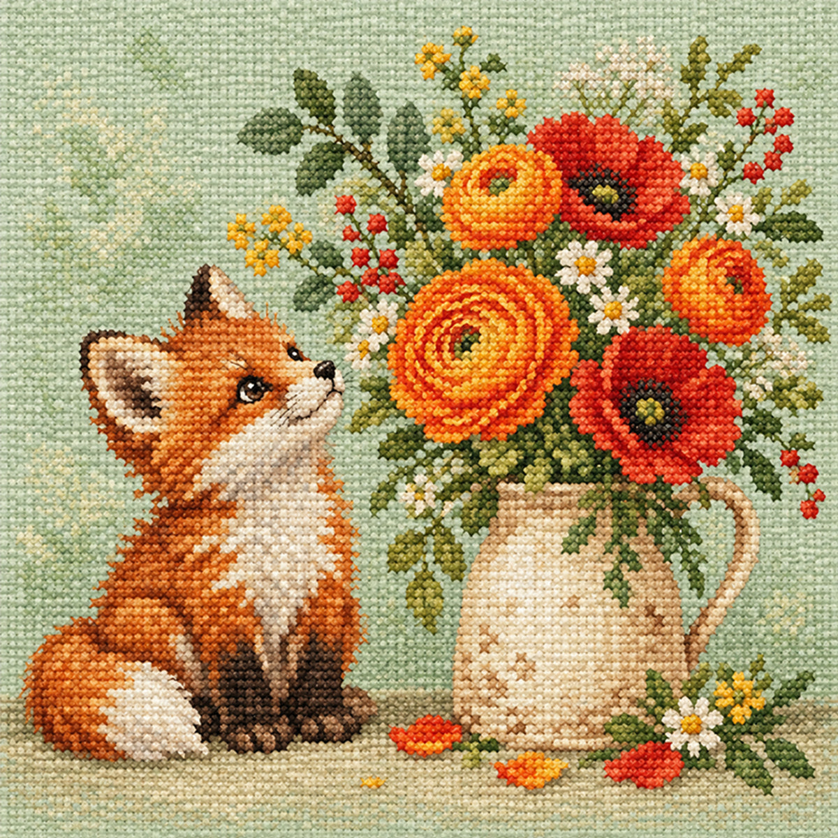 Blumenstrauß - Vollständiges 14CT gestempeltes Kreuzstich-Set 30x30CM - Huacan
