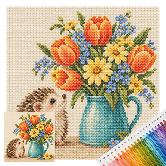 Igel-Tulpen – Komplettes 14CT gestempeltes Kreuzstich-Set 30x30CM – Huacan