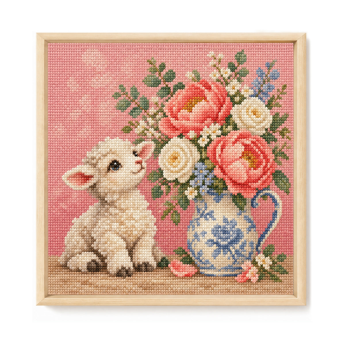 Lamm-Pfingstrosen - Komplettes 14CT gestempeltes Kreuzstich-Set 30x30CM - Huacan