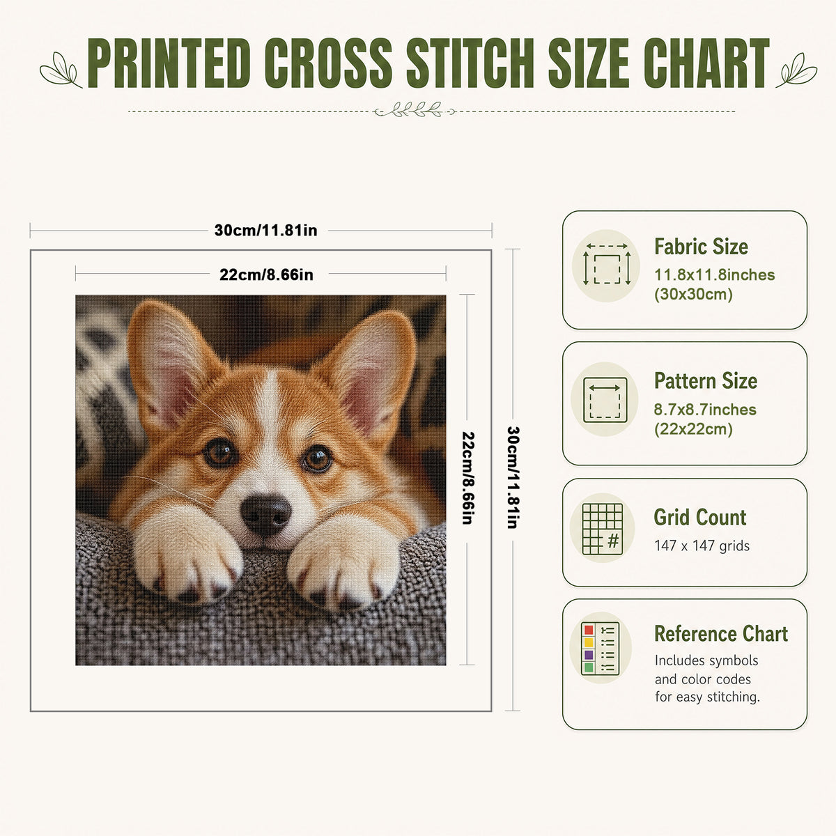 Corgi-Welpe – Vollständiges 14CT-Stempel-Kreuzstichset 30x30 cm – Huacan