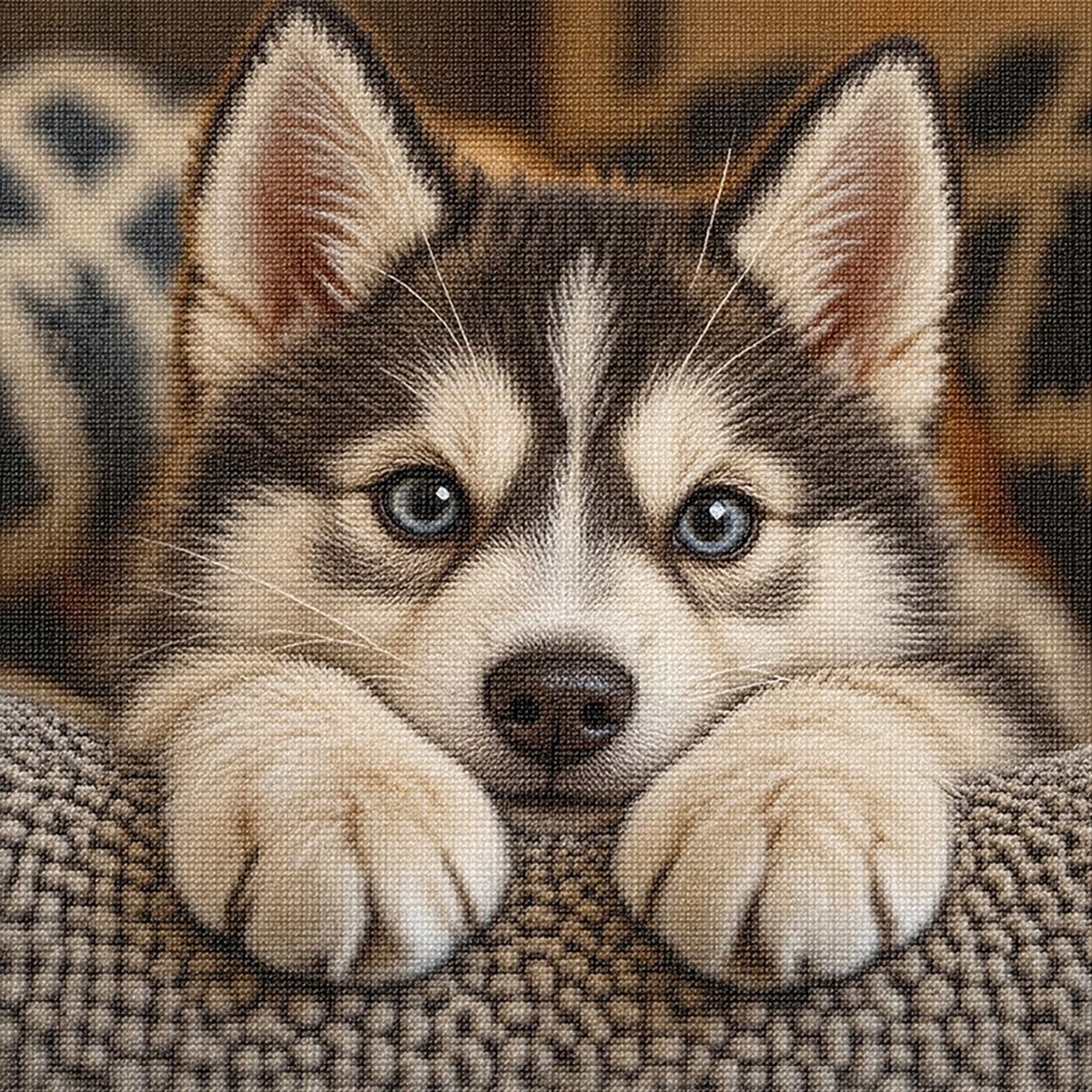 Husky-Welpe – Vollständiges 14CT-Stempel-Kreuzstichset 30x30CM – Huacan