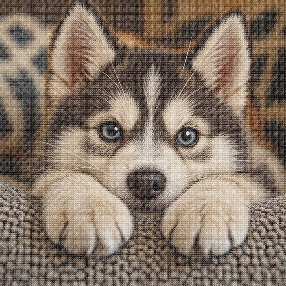 Husky-Welpe – Vollständiges 14CT-Stempel-Kreuzstichset 30x30CM – Huacan