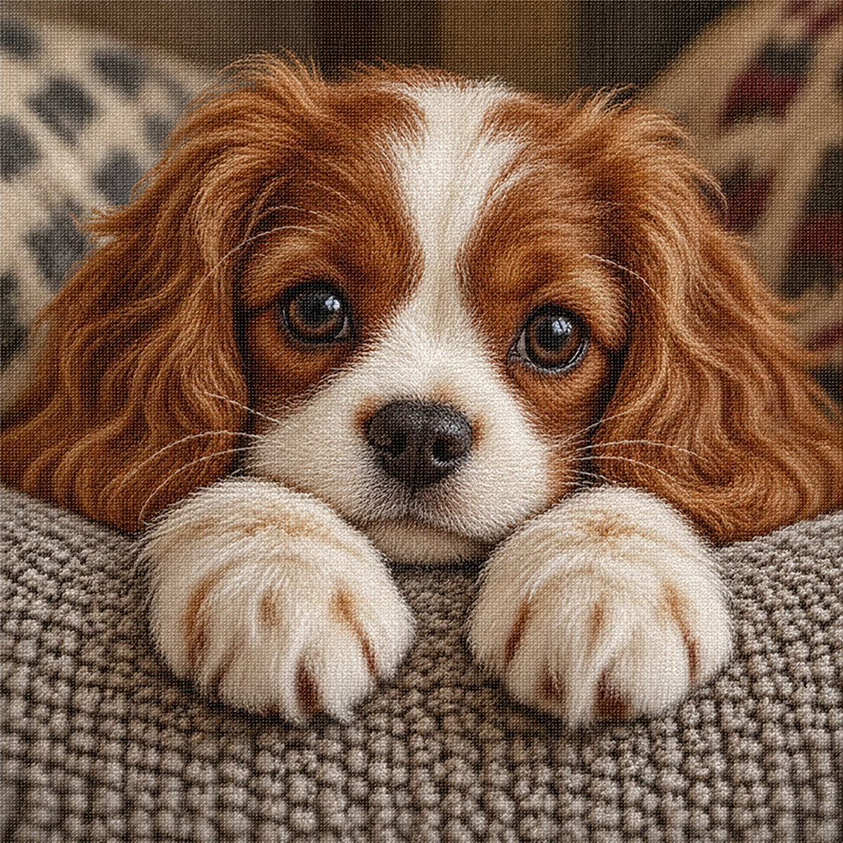 Spaniel Pup-Dog - Full 14CT Stamped Cross Stitch 30x30CM - Huacan