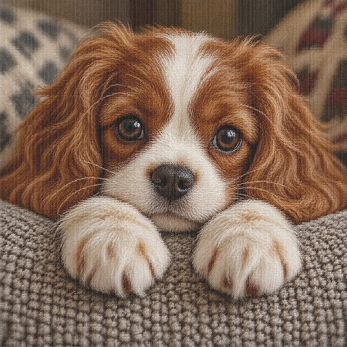 Spaniel Pup-Dog - Full 14CT Stamped Cross Stitch 30x30CM - Huacan