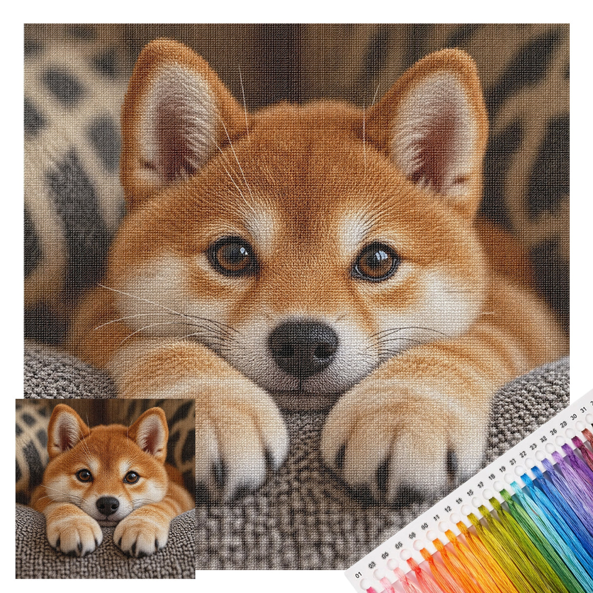 Shiba Puppy-Dog - Full 14CT Stamped Cross Stitch 30x30CM - Huacan