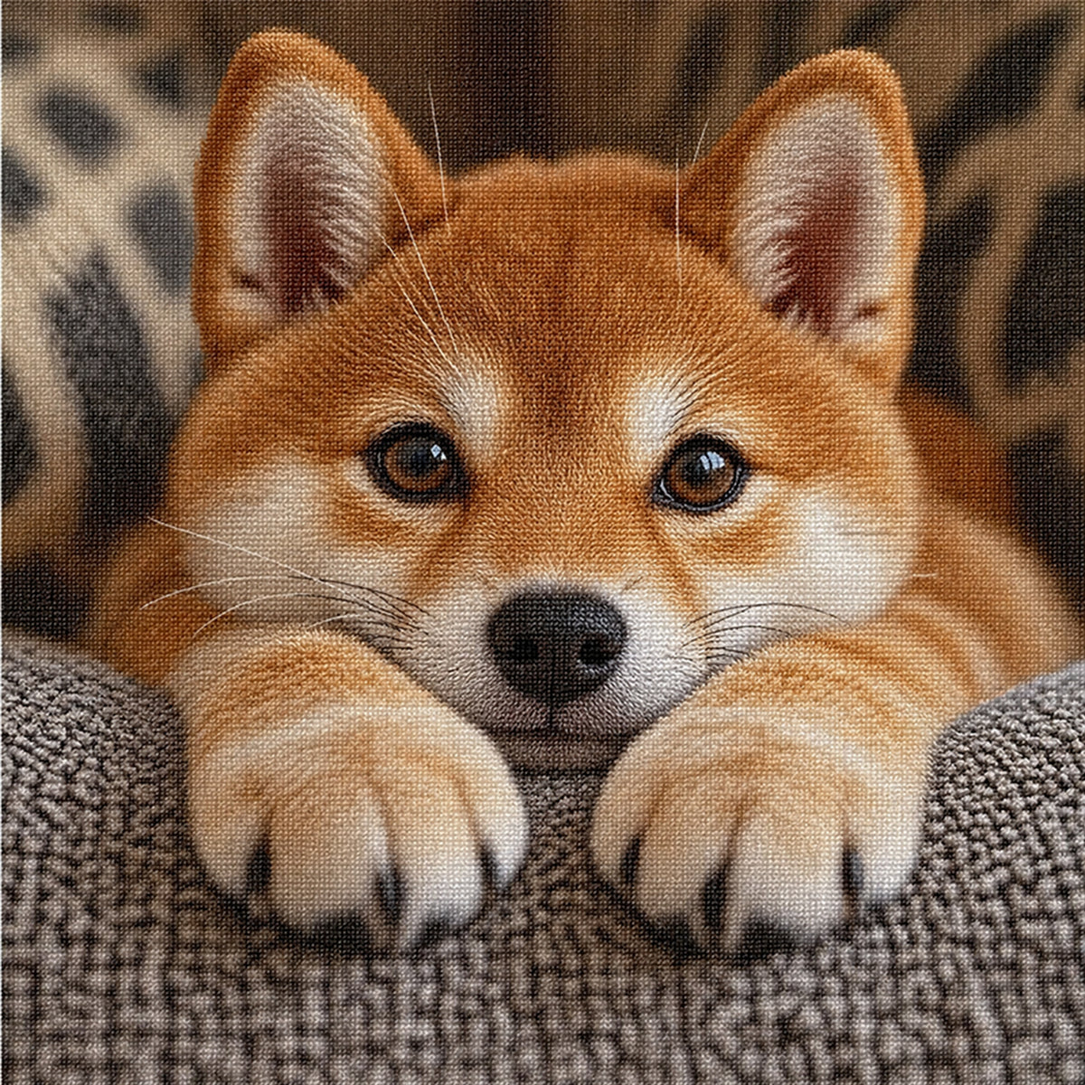 Shiba Puppy-Dog - Full 14CT Stamped Cross Stitch 30x30CM - Huacan