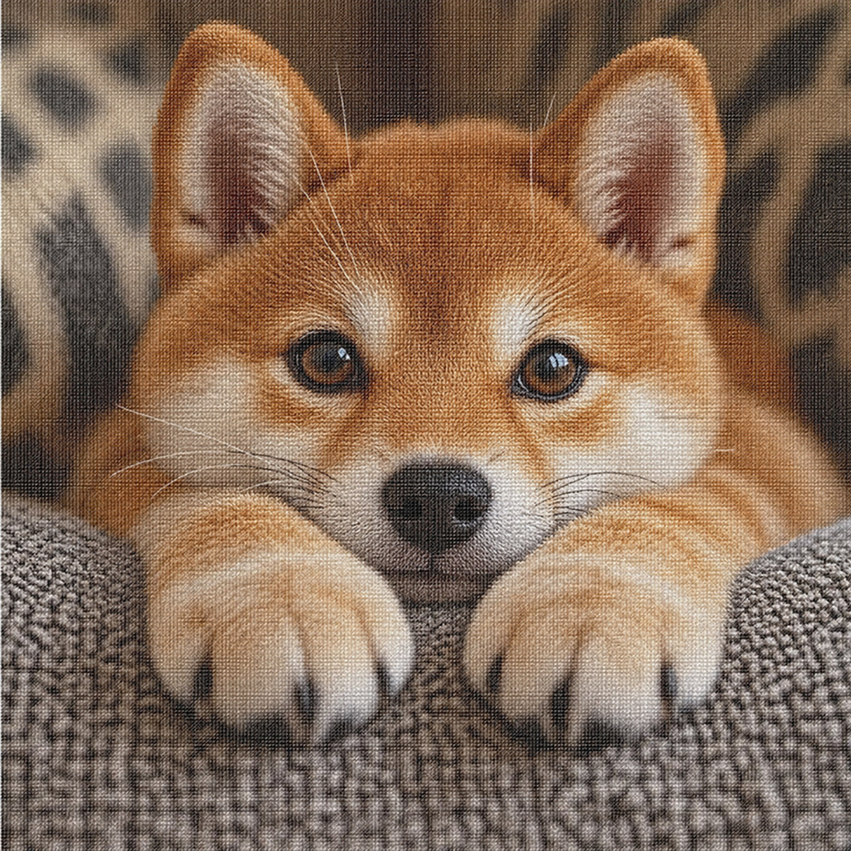 Shiba Puppy-Dog - Full 14CT Stamped Cross Stitch 30x30CM - Huacan