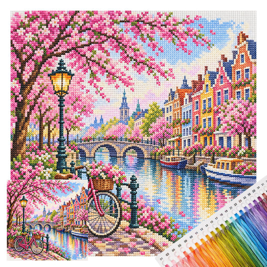 Frühlingskanal - Vollständiges 14CT gestempeltes Kreuzstich-Set 30x30CM - Huacan