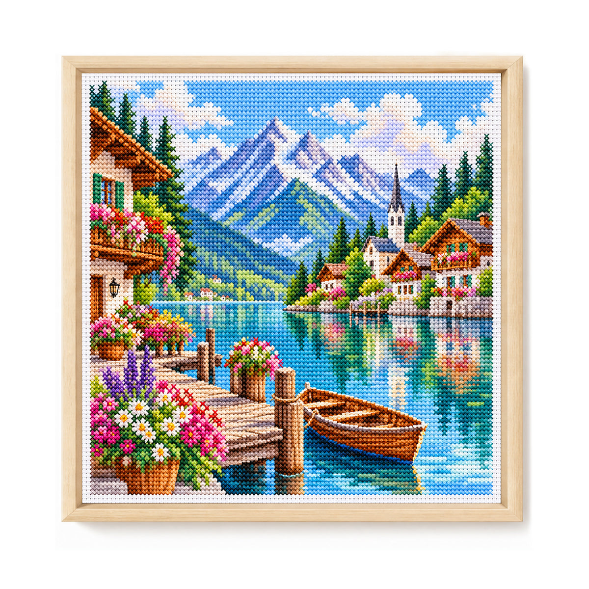 Mountain Lakeside - Vollständiges 14CT gestempeltes Kreuzstich-Set 30x30CM - Huacan