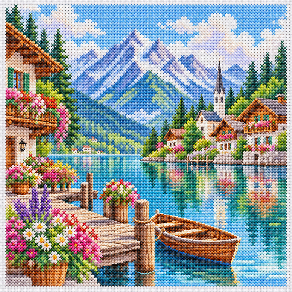 Mountain Lakeside - Vollständiges 14CT gestempeltes Kreuzstich-Set 30x30CM - Huacan