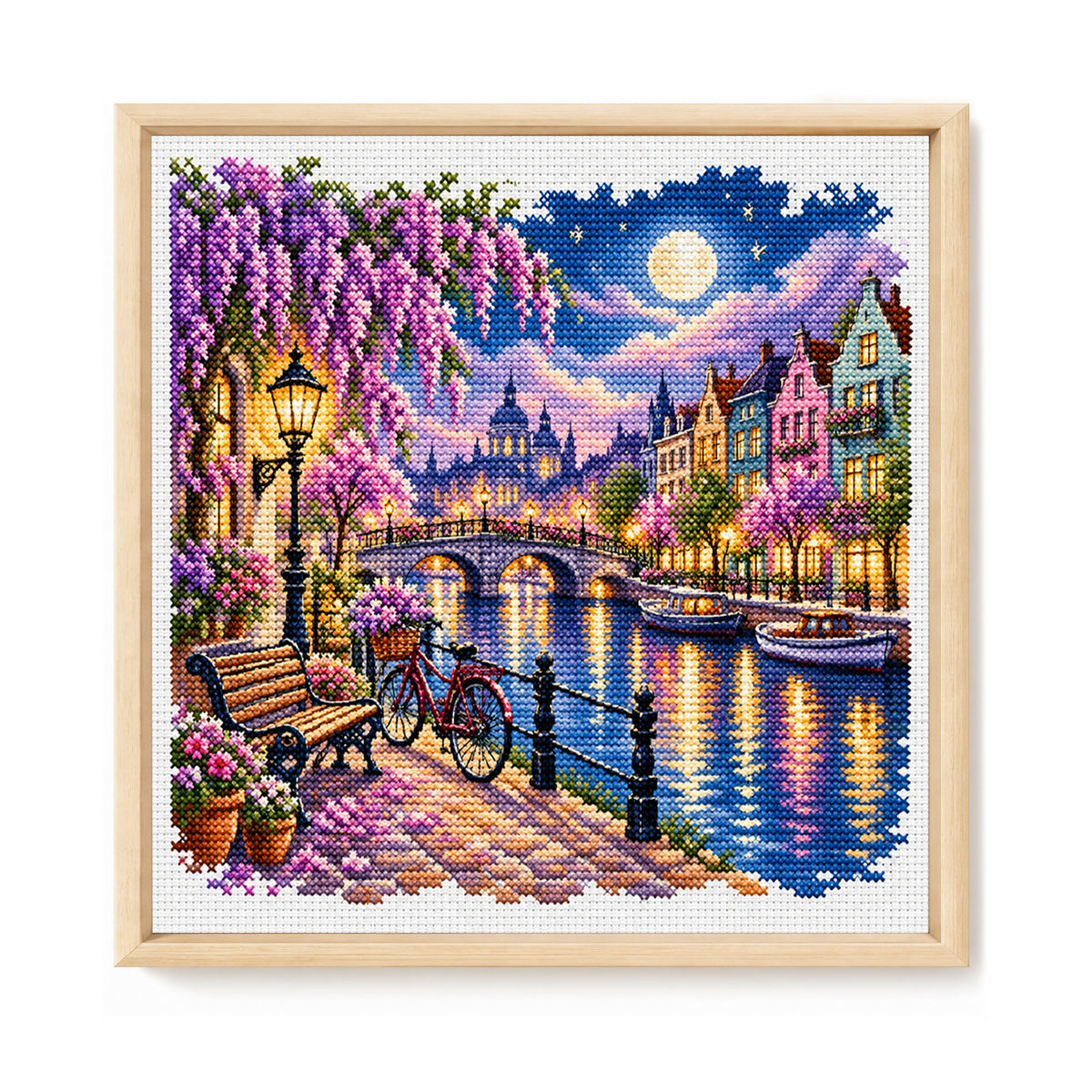 Moonlit Canal - Full 14CT Stamped Cross Stitch 30x30CM - Huacan