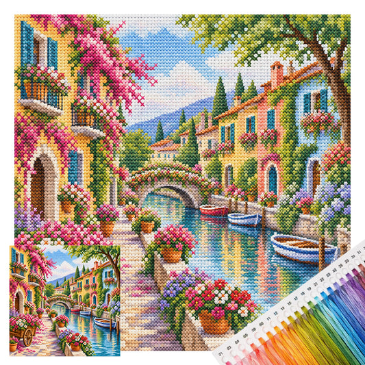 Floral Lane – Vollständiges 14CT gestempeltes Kreuzstich-Set 30x30CM – Huacan