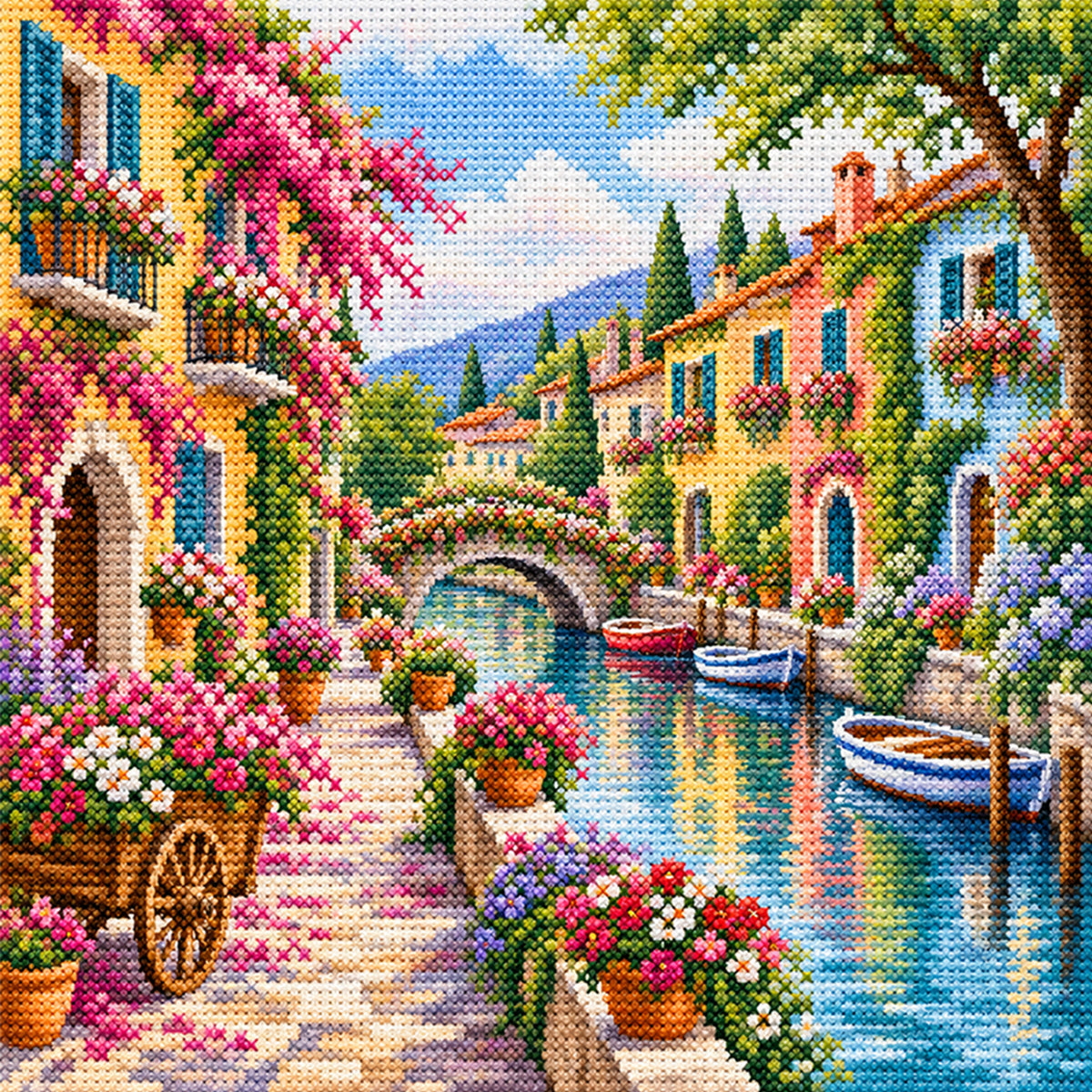 Floral Lane – Vollständiges 14CT gestempeltes Kreuzstich-Set 30x30CM – Huacan