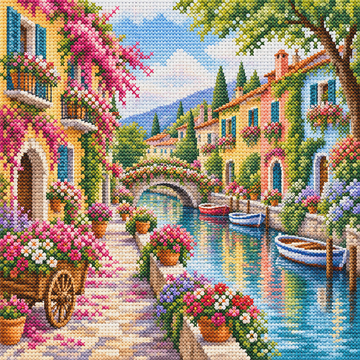 Floral Lane – Vollständiges 14CT gestempeltes Kreuzstich-Set 30x30CM – Huacan
