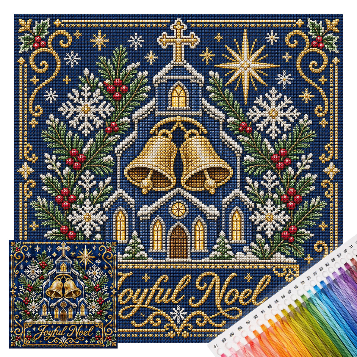 Weihnachtsglocken – Vollständiges 14CT gestempeltes Kreuzstich-Set 50x50CM – Huacan