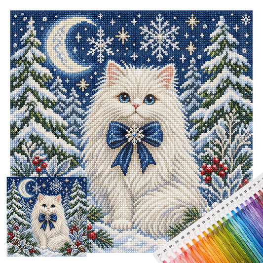 Winterkatze - Vollständiges 14CT gestempeltes Kreuzstich-Set 40x40CM - Huacan