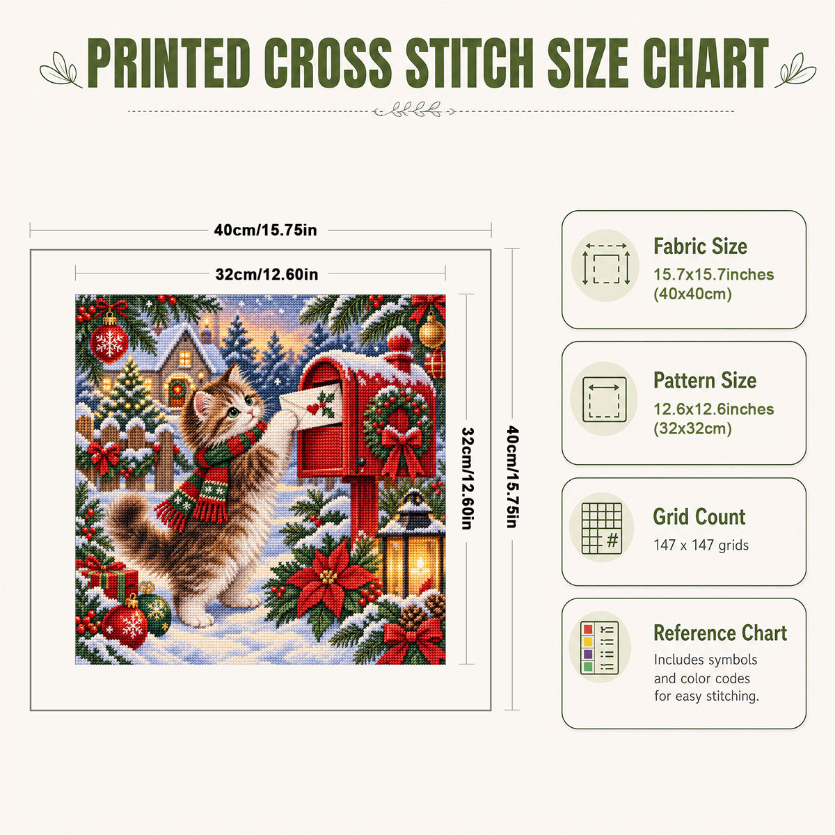 Weihnachtspost – Vollständiges 14CT gestempeltes Kreuzstich-Set 40x40CM – Huacan