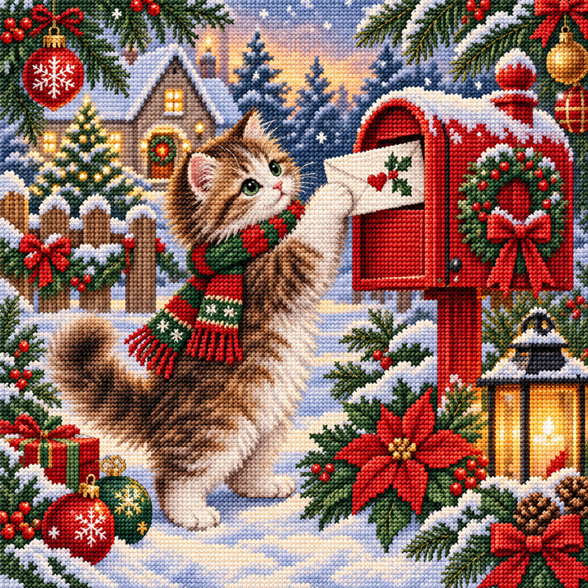 Weihnachtspost – Vollständiges 14CT gestempeltes Kreuzstich-Set 40x40CM – Huacan
