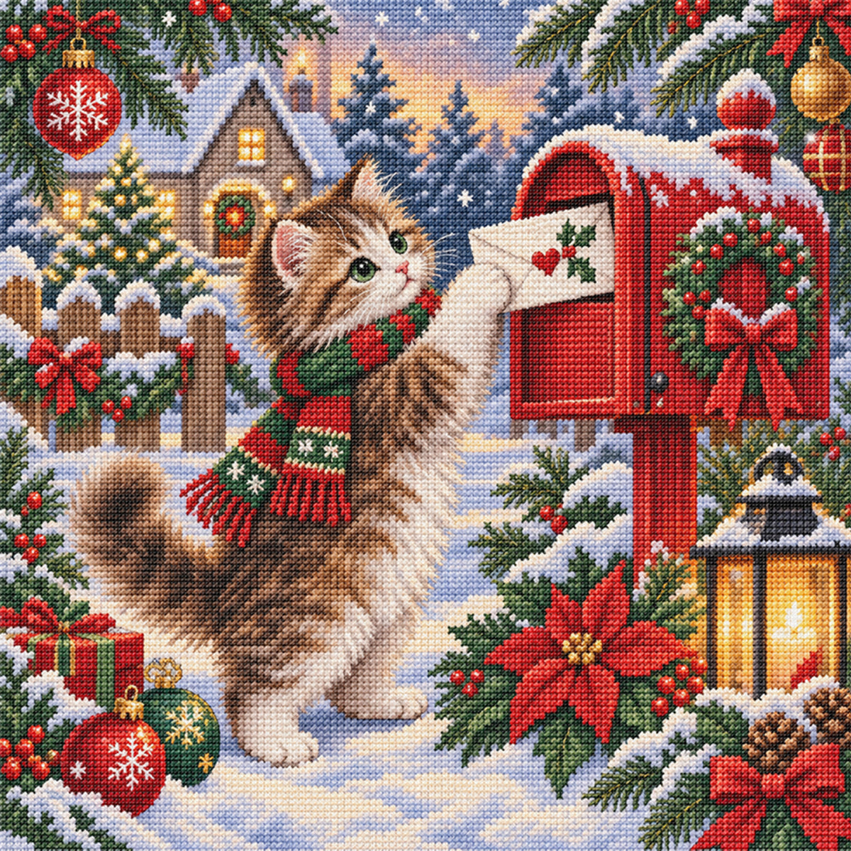 Weihnachtspost – Vollständiges 14CT gestempeltes Kreuzstich-Set 40x40CM – Huacan