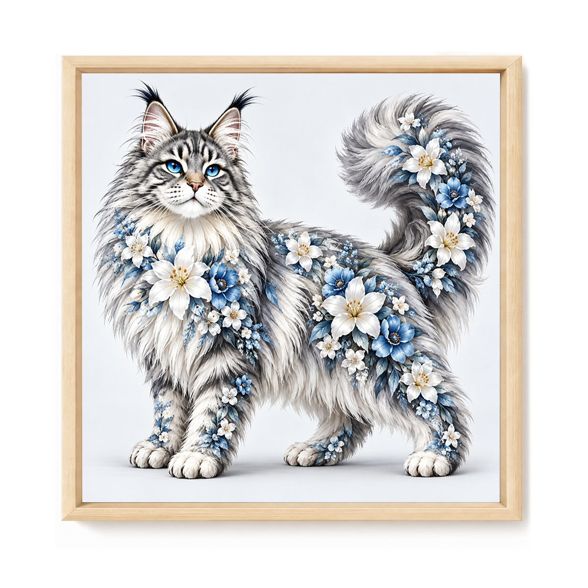 Blumige Maine-Coon-Katze - Vollständiges 14CT gestempeltes Kreuzstich-Set 40x40CM - Huacan