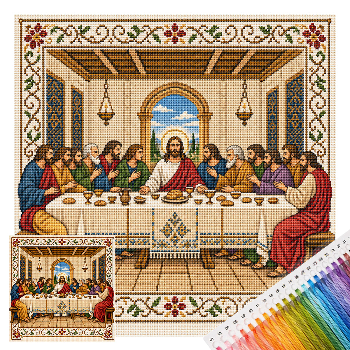 Das letzte Abendmahl – Vollständiges 14CT gestempeltes Kreuzstich-Set 40x40CM – Huacan
