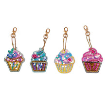 Load image into Gallery viewer, 4pcs DIY Keychain Diamond Painting Cake Ice Cream Key Ring Pendant Gift
