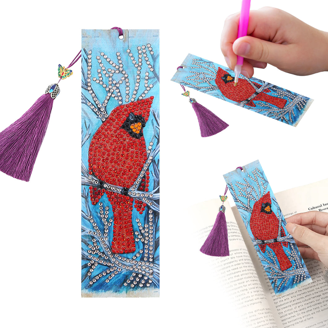 DIY Bird Special Shaped Diamond Painting PU Bookmark Tassel Book Marks