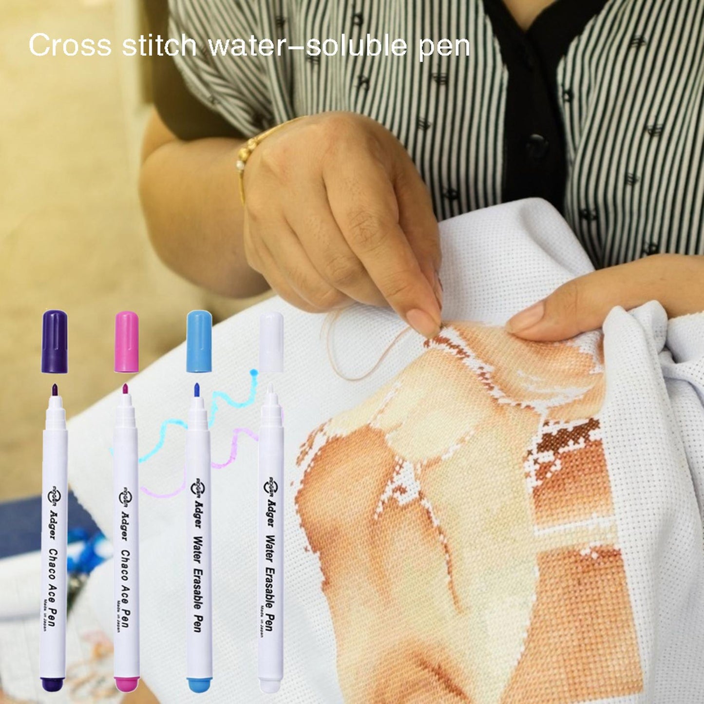4PCS Water Erasable Pens Fabric Marking Pencil Grommet Ink Soluble Markers