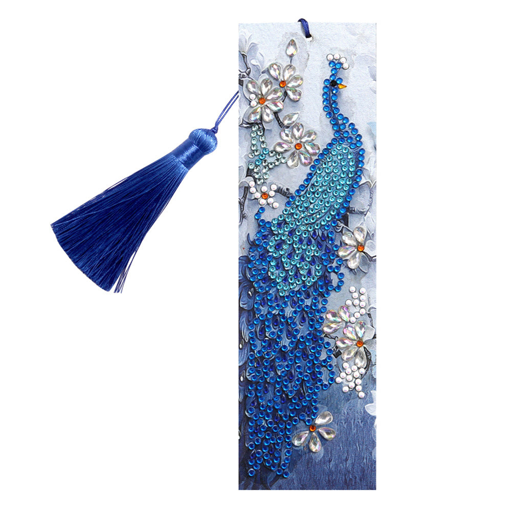 DIY Special Shape Diamond Painting PU Tassel Peacock Bookmark Art Crafts