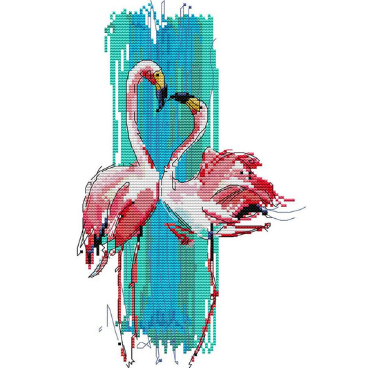 Dancing Flamingos - 14CT Stamped Cross Stitch 25x33CM - Joy Sunday