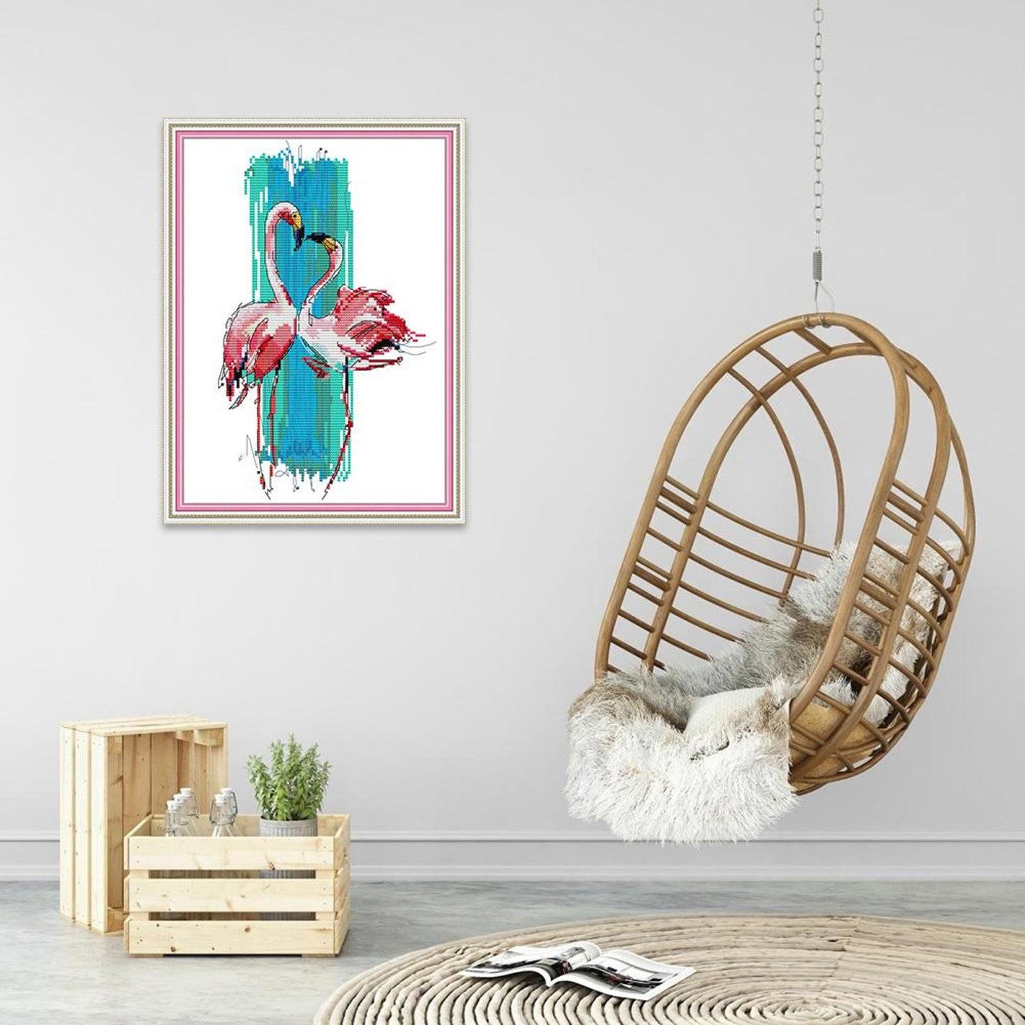 Dancing Flamingos - 14CT Stamped Cross Stitch 25x33CM - Joy Sunday