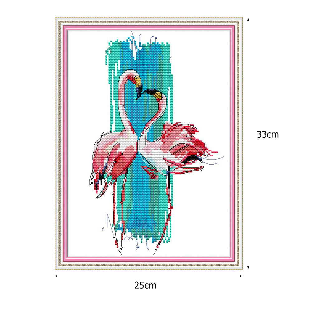 Dancing Flamingos - 14CT Stamped Cross Stitch 25x33CM - Joy Sunday