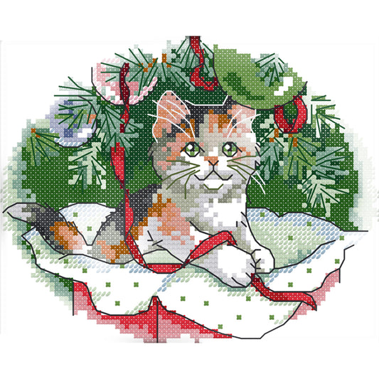 Christmas Cat - 14CT Stamped Cross Stitch 20x17CM - Joy Sunday