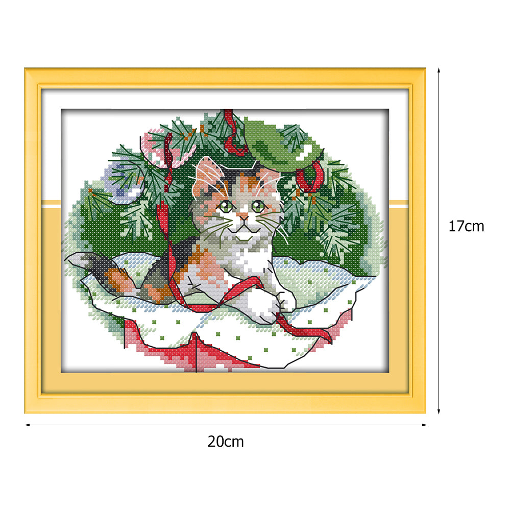 Christmas Cat - 14CT Stamped Cross Stitch 20x17CM - Joy Sunday