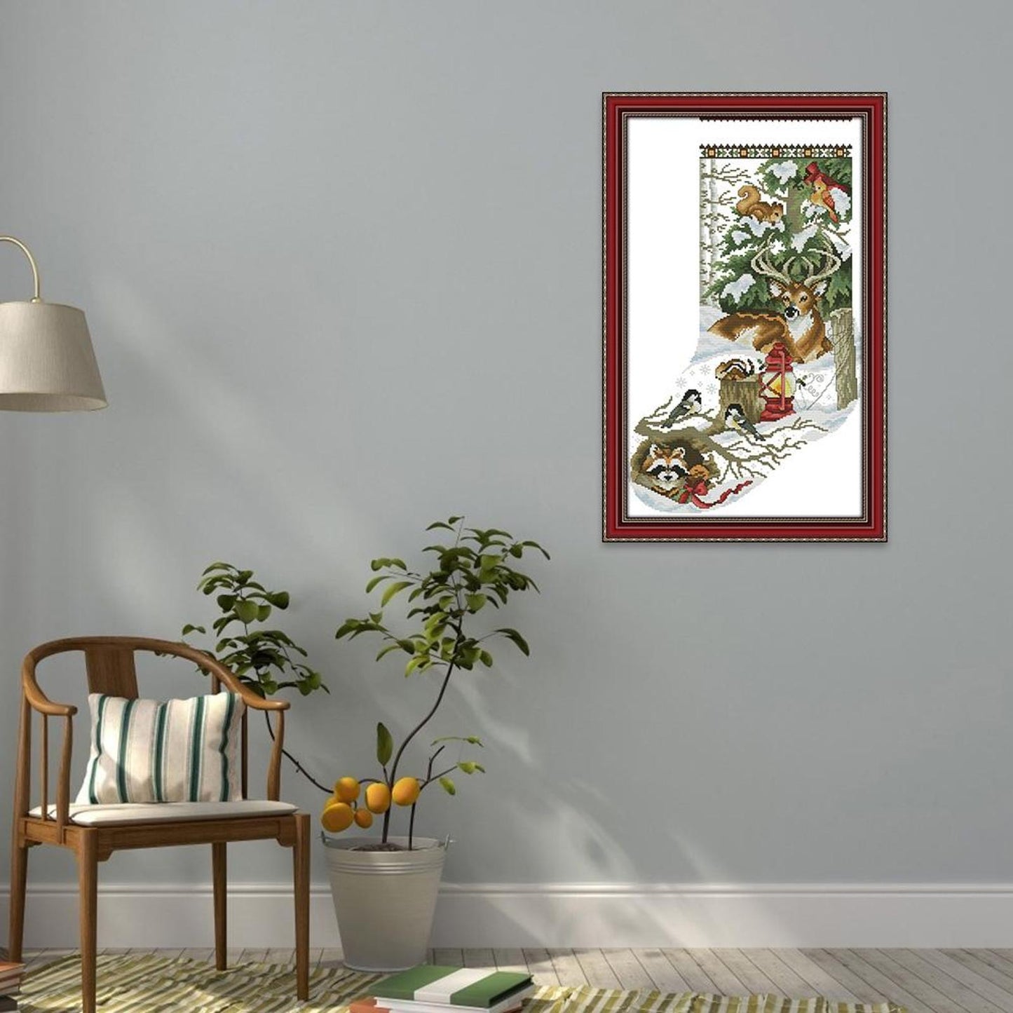 Christmas Stockings In Winter Jungle - 14CT Stamped Cross Stitch 34x53CM - Joy Sunday