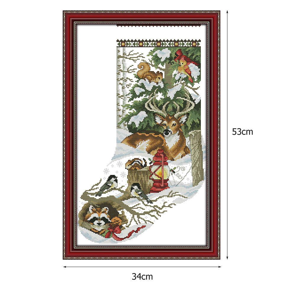 Christmas Stockings In Winter Jungle - 14CT Stamped Cross Stitch 34x53CM - Joy Sunday