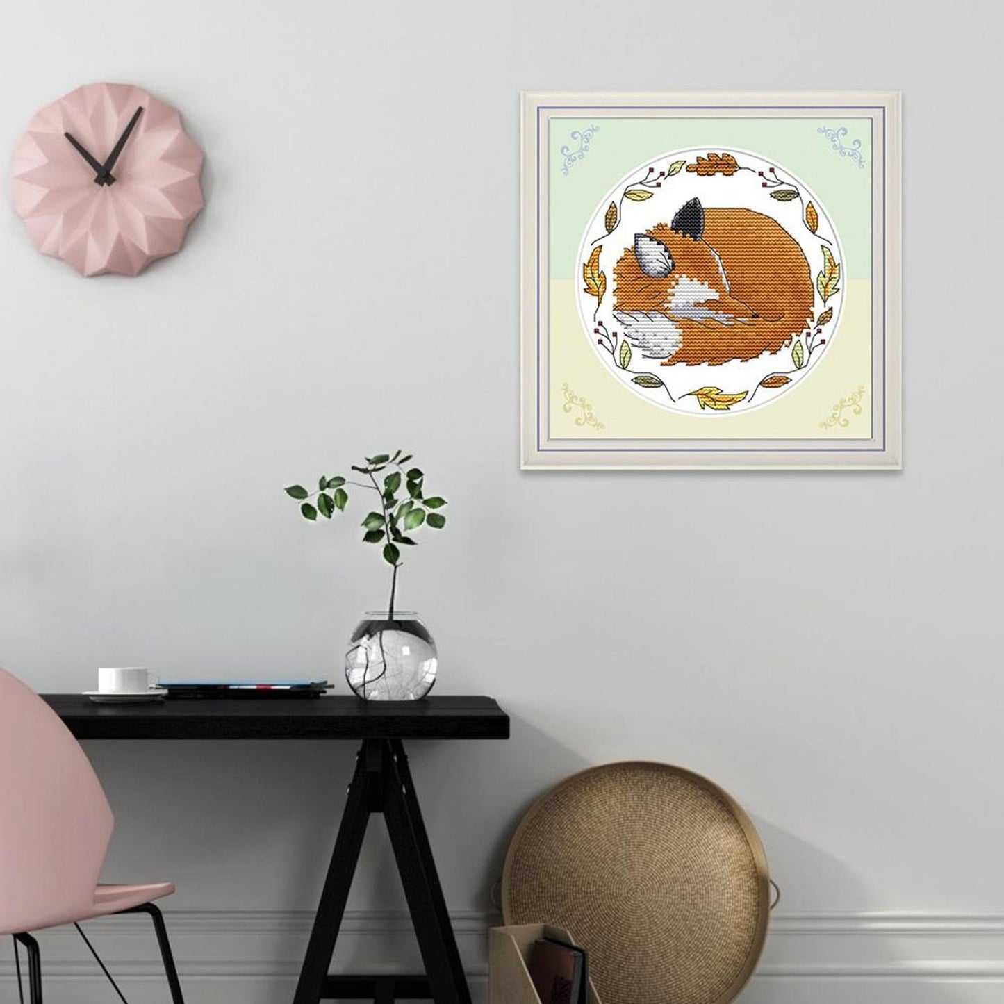 Hibernating Little Fox - 14CT Stamped Cross Stitch 18x18CM - Joy Sunday