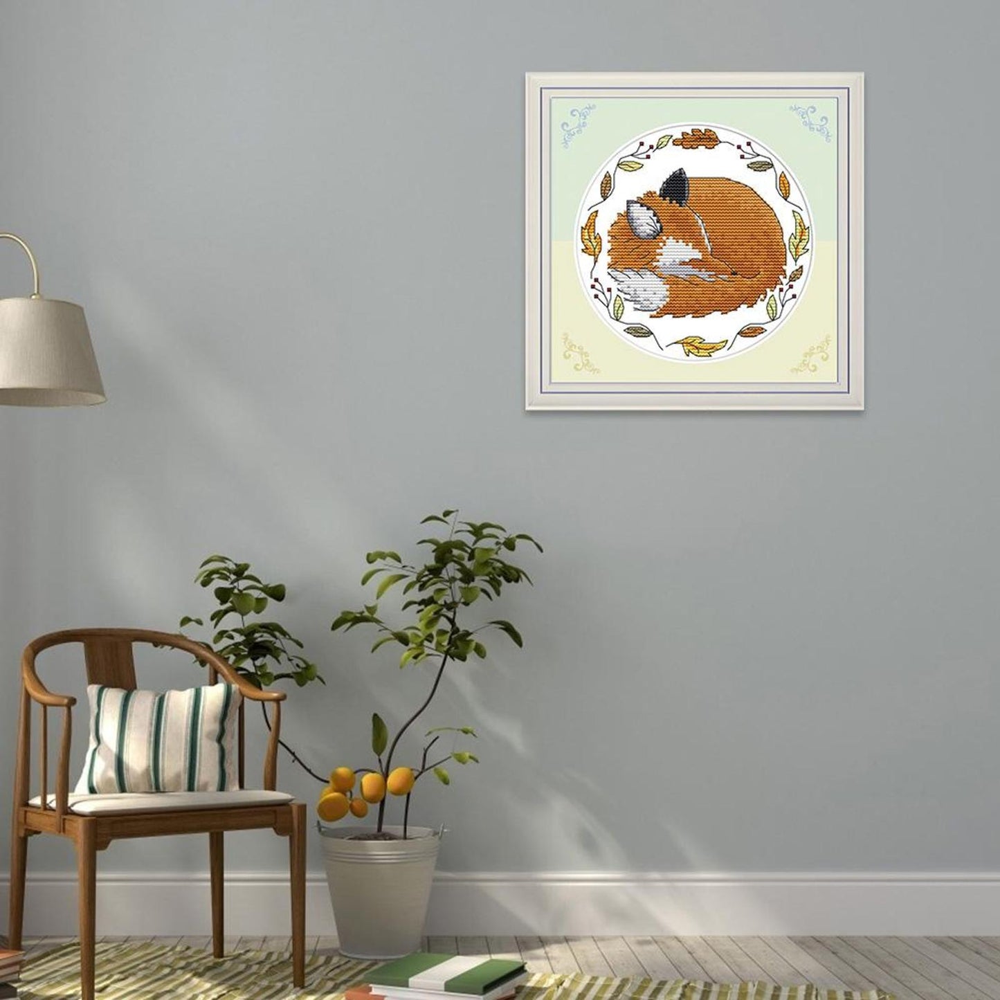 Hibernating Little Fox - 14CT Stamped Cross Stitch 18x18CM - Joy Sunday
