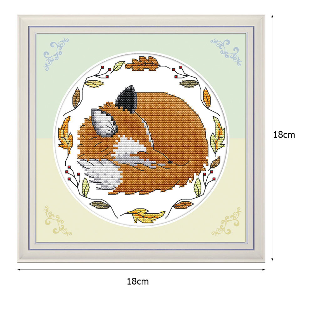 Hibernating Little Fox - 14CT Stamped Cross Stitch 18x18CM - Joy Sunday