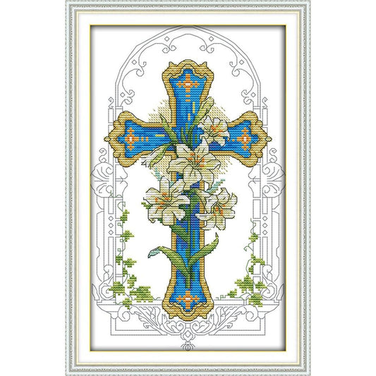 Lily Cross - 14CT Stamped Cross Stitch 33x20CM - Joy Sunday