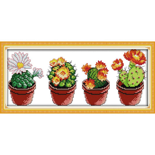 Lovely Cactus - 14CT Stamped Cross Stitch 36x17CM - Joy Sunday