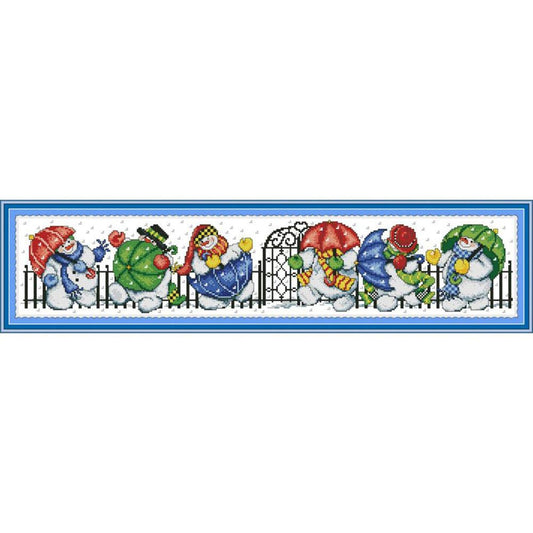 Snowman With Umbrella - 14CT Stamped Cross Stitch 68x16CM - Joy Sunday