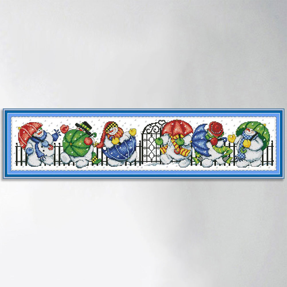 Snowman With Umbrella - 14CT Stamped Cross Stitch 68x16CM - Joy Sunday