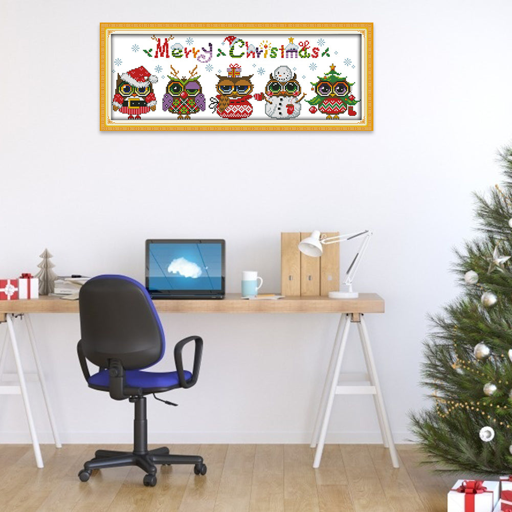 Christmas Owl - 14CT Stamped Cross Stitch 48x18CM - Joy Sunday