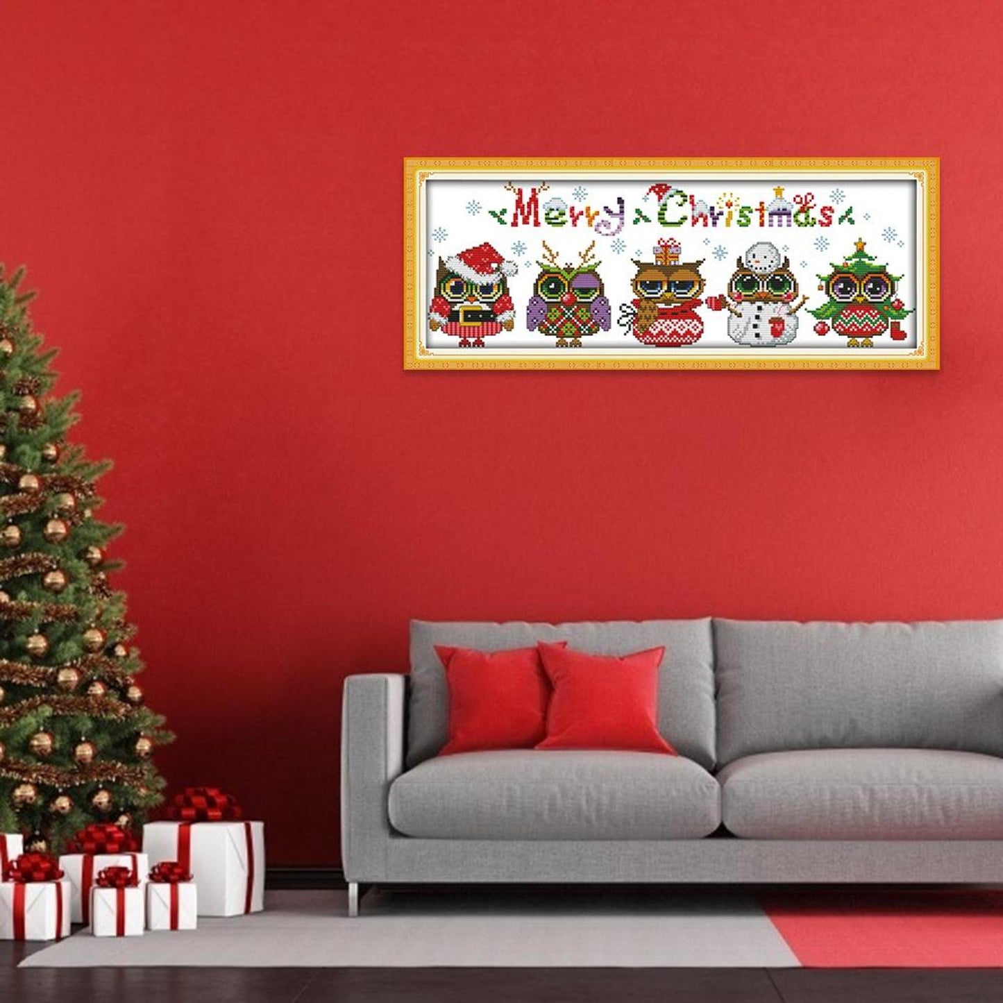 Christmas Owl - 14CT Stamped Cross Stitch 48x18CM - Joy Sunday