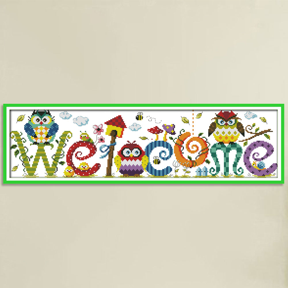 Owl Welcome Sign - 14CT Stamped Cross Stitch 58x17CM - Joy Sunday