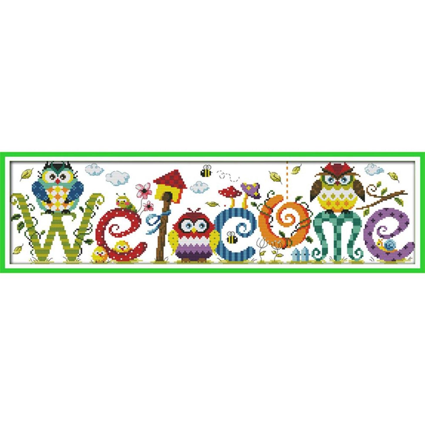 Owl Welcome Sign - 14CT Stamped Cross Stitch 58x17CM - Joy Sunday