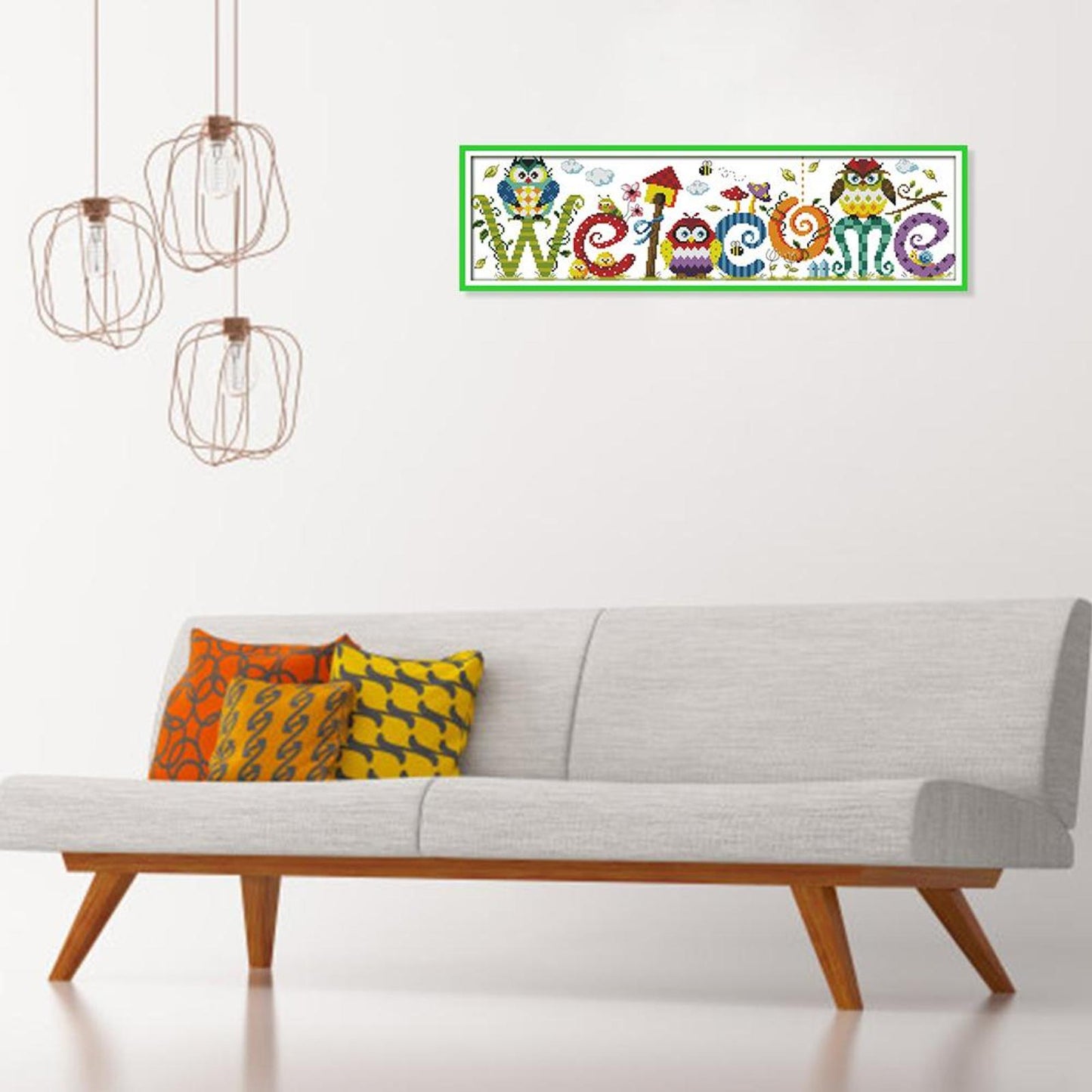 Owl Welcome Sign - 14CT Stamped Cross Stitch 58x17CM - Joy Sunday