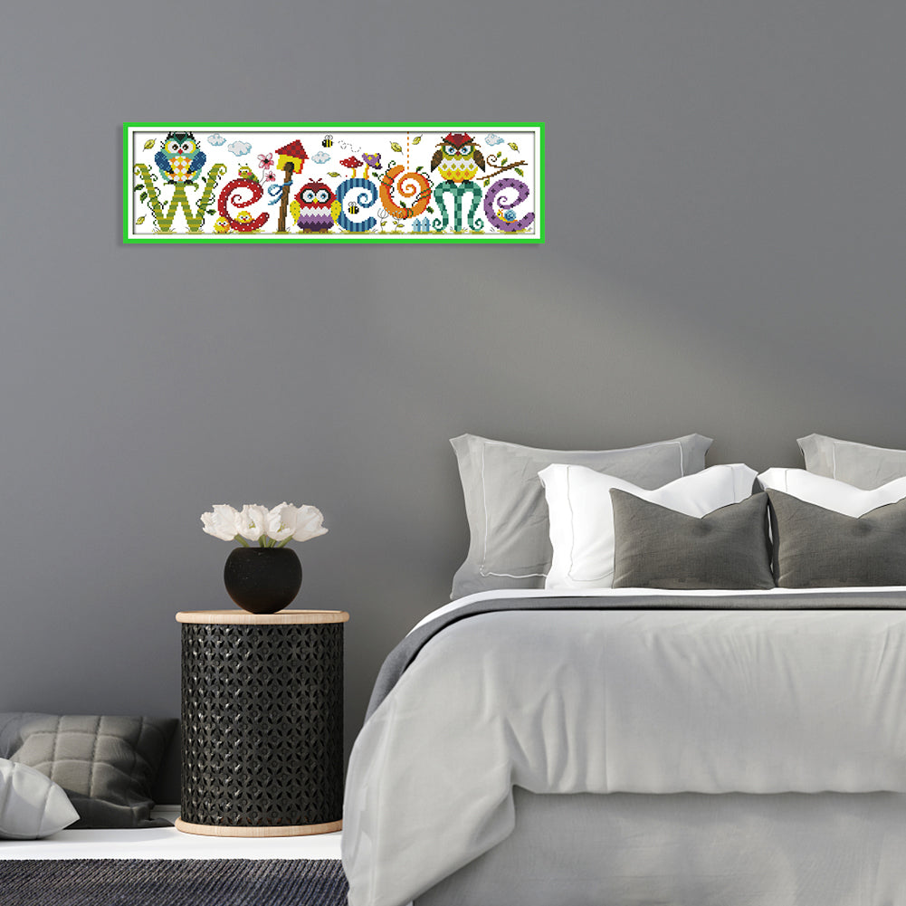 Owl Welcome Sign - 14CT Stamped Cross Stitch 58x17CM - Joy Sunday