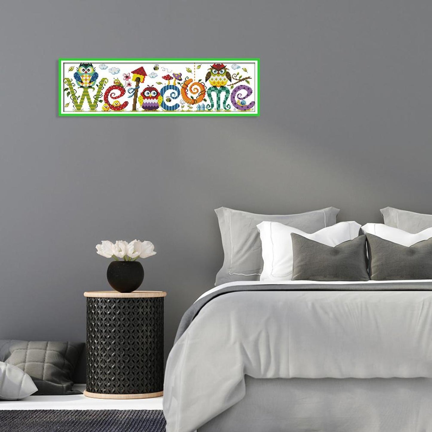 Owl Welcome Sign - 14CT Stamped Cross Stitch 58x17CM - Joy Sunday